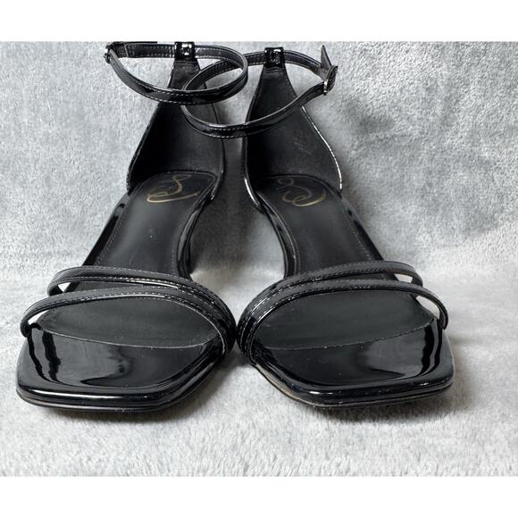 Sam Edelman Women’s 7.5 Black Patent Strappy Ankle Strap Heels Square Toe - Picture 4 of 11